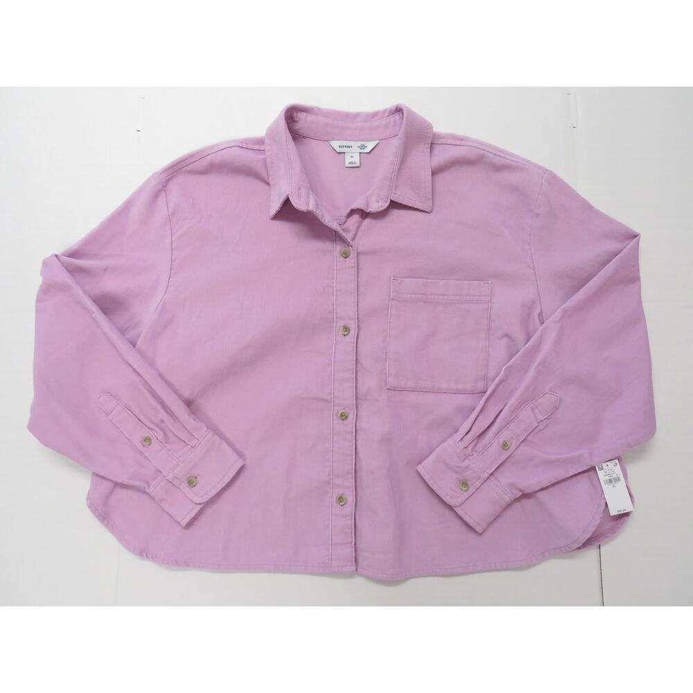 NWT Old Navy Women's XL The Cropped Shirt Purple Corduroy 100% Cotton Pocket